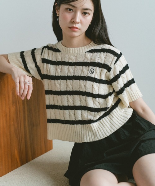 VANNIE U（ヴァニーユー）の「オーバルロゴケーブルニット（ニット/セーター・レディース・ブルー/アイボリー/ピンク/ネイビー/その他/ライトピンク・FREE）」の10枚目の写真