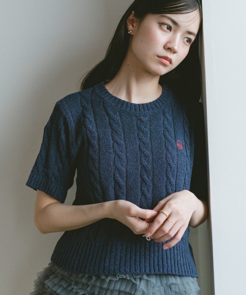 VANNIE U（ヴァニーユー）の「オーバルロゴケーブルニット（ニット/セーター・レディース・ブルー/アイボリー/ピンク/ネイビー/その他/ライトピンク・FREE）」の14枚目の写真
