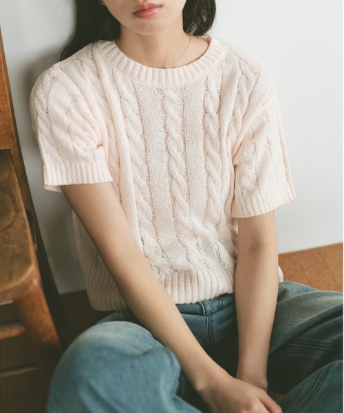 VANNIE U（ヴァニーユー）の「オーバルロゴケーブルニット（ニット/セーター・レディース・アイボリー/ブルー/ネイビー/ピンク/その他/ライトピンク・FREE）」の22枚目の写真