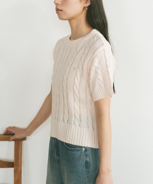 VANNIE U（ヴァニーユー）の「オーバルロゴケーブルニット（ニット/セーター・レディース・アイボリー/ブルー/ネイビー/ピンク/その他/ライトピンク・FREE）」の9枚目の写真