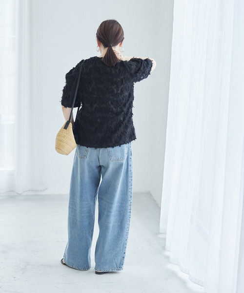 journal standard L'essage(ジャーナルスタンダードレサージュ)の「IPEKER/ジャガード タックハーフスリーブブラウス(シャツ/ブラウス・レディース・ブラック系その他/ブラック/ホワイト・FREE)」の18枚目の写真