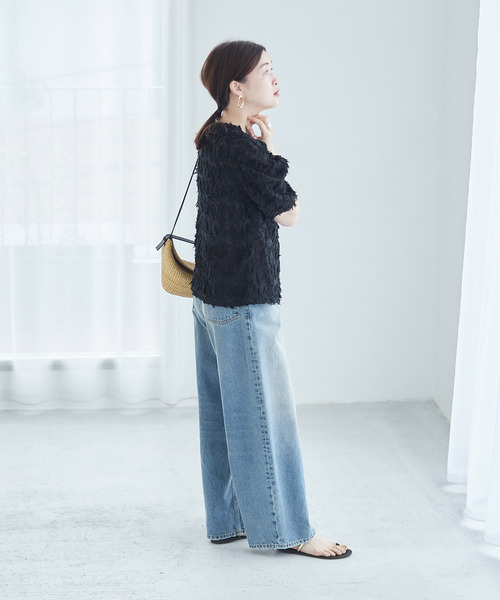 journal standard L'essage(ジャーナルスタンダードレサージュ)の「IPEKER/ジャガード タックハーフスリーブブラウス(シャツ/ブラウス・レディース・ブラック系その他/ブラック/ホワイト・FREE)」の19枚目の写真