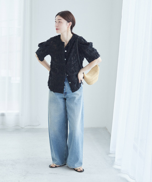 journal standard L'essage(ジャーナルスタンダードレサージュ)の「IPEKER/ジャガード タックハーフスリーブブラウス(シャツ/ブラウス・レディース・ブラック系その他/ブラック/ホワイト・FREE)」の20枚目の写真