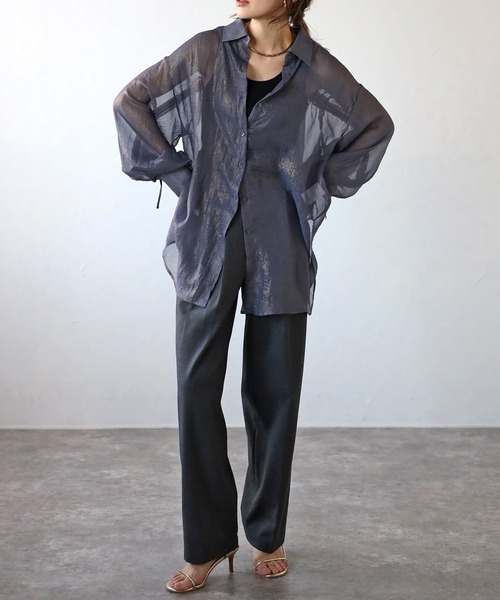ボンジュールサガン BONJOUR SAGAN バックドロストシャイニーシアーシャツ （OFF-WHITE） ボンジュールサガン BONJOUR SAGAN バックドロストシャイニー