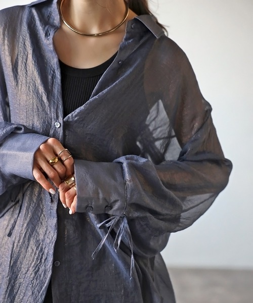 ボンジュールサガン BONJOUR SAGAN バックドロストシャイニーシアーシャツ （CHARCOAL-GRAY） ボンジュールサガン BONJOUR SAGAN バックドロストシャイニー