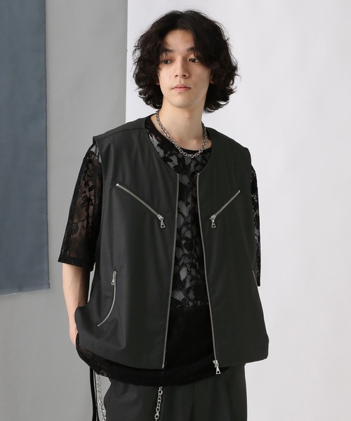 HARE(ハレ)の「ZIPデザインベスト(HARE)(ベスト・メンズ・ブラック/グレー・FREE)」の9枚目の写真