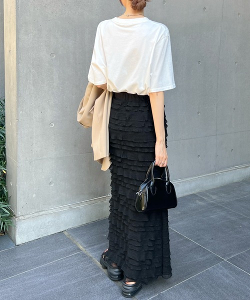 Futier land（フューティアランド）の「今っぽい小フリル＆のび～る快適さ。チビフリルタイトスカート（スカート・レディース・ホワイト/ブラック/グレー・FREE）」の9枚目の写真