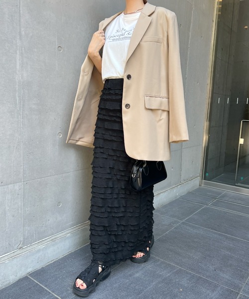 Futier land（フューティアランド）の「今っぽい小フリル＆のび～る快適さ。チビフリルタイトスカート（スカート・レディース・ホワイト/ブラック/グレー・FREE）」の12枚目の写真