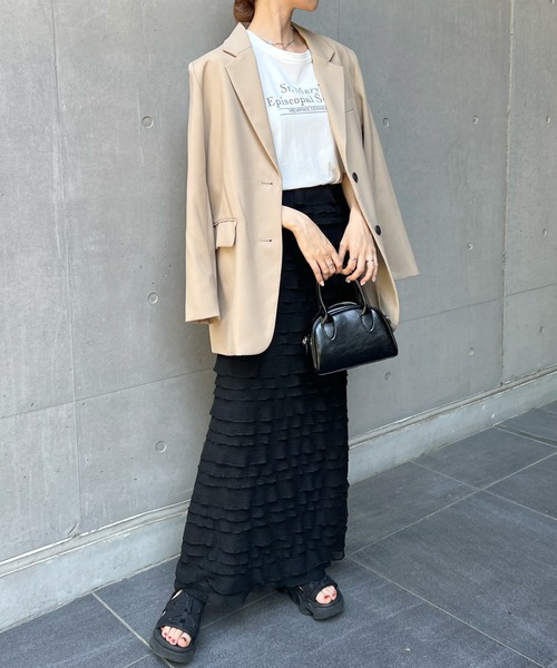 Futier land（フューティアランド）の「今っぽい小フリル＆のび～る快適さ。チビフリルタイトスカート（スカート・レディース・ホワイト/ブラック/グレー・FREE）」の13枚目の写真