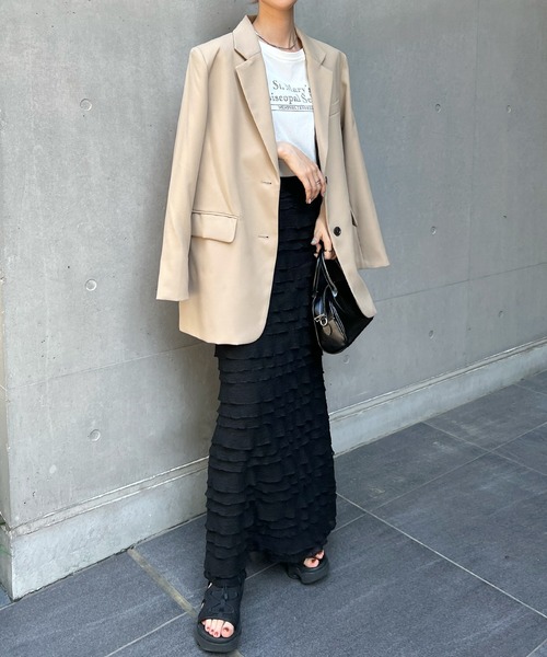 Futier land（フューティアランド）の「今っぽい小フリル＆のび～る快適さ。チビフリルタイトスカート（スカート・レディース・ホワイト/ブラック/グレー・FREE）」の16枚目の写真