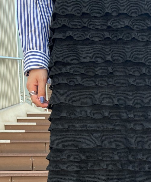 Futier land（フューティアランド）の「今っぽい小フリル＆のび～る快適さ。チビフリルタイトスカート（スカート・レディース・ホワイト/ブラック/グレー・FREE）」の18枚目の写真