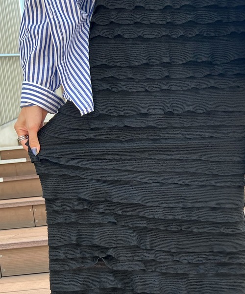 Futier land（フューティアランド）の「今っぽい小フリル＆のび～る快適さ。チビフリルタイトスカート（スカート・レディース・ホワイト/ブラック/グレー・FREE）」の19枚目の写真