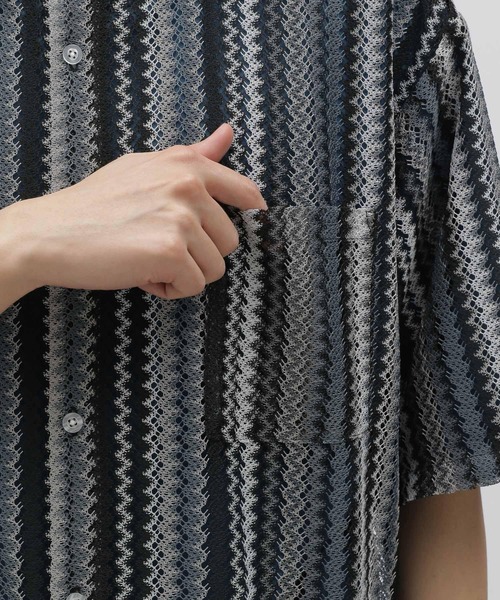 ミカーレミカーレ ストライプレースドッキングシャツ 半袖 L相当 極美品 ZUCCa / S ミックスストライプ / シャツ(M light blue(11