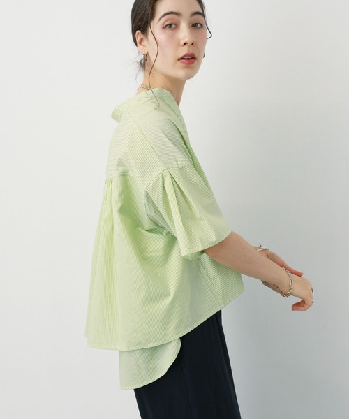 saloon（サルーン）の「SALOON(サルーン)/《再入荷》TCブロード２WAYシャツ【洗濯機洗い可】（シャツ/ブラウス・レディース・ネイビー/ホワイト/イエロー・FREE）」の8枚目の写真