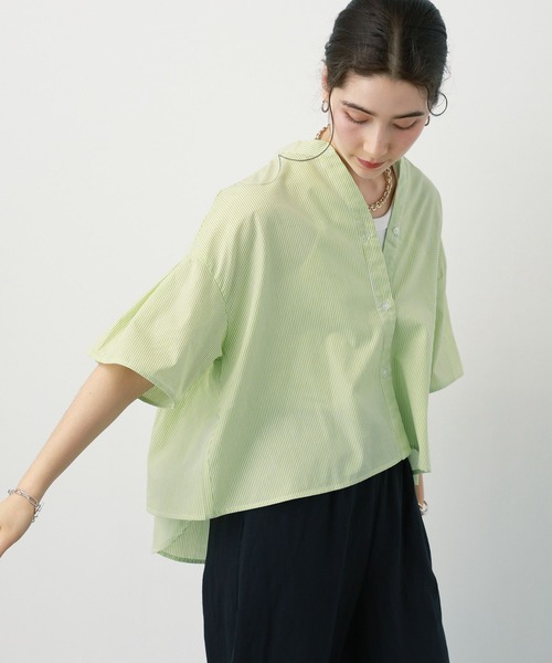 saloon（サルーン）の「SALOON(サルーン)/《再入荷》TCブロード２WAYシャツ【洗濯機洗い可】（シャツ/ブラウス・レディース・ネイビー/ホワイト/イエロー・FREE）」の6枚目の写真