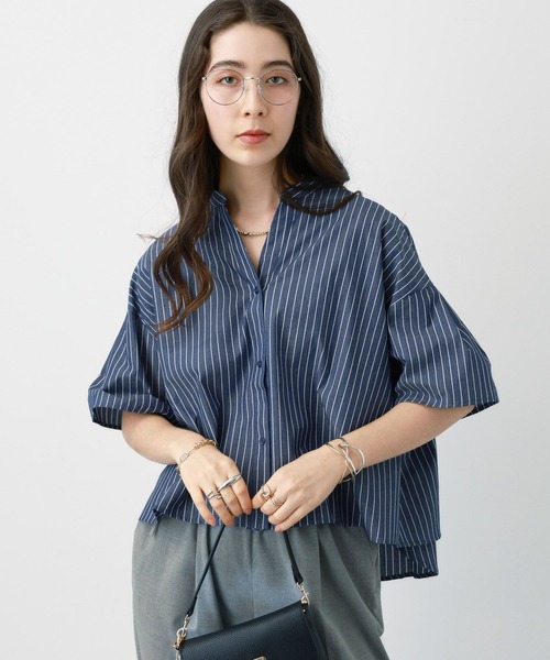 saloon（サルーン）の「SALOON(サルーン)/《再入荷》TCブロード２WAYシャツ【洗濯機洗い可】（シャツ/ブラウス・レディース・ネイビー/ホワイト/イエロー・FREE）」の16枚目の写真