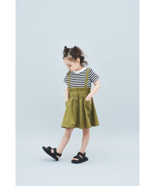 maarook（マルーク）の「ライトストレッチツイルｘボーダージャスカ風ワンピース（ワンピース・キッズ・グリーン・90cm/100cm/110cm/120cm/130cm）」の4枚目の写真