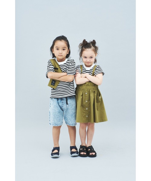 maarook（マルーク）の「ライトストレッチツイルｘボーダージャスカ風ワンピース（ワンピース・キッズ・グリーン・90cm/100cm/110cm/120cm/130cm）」の8枚目の写真