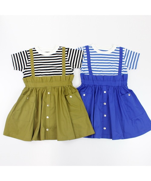 maarook（マルーク）の「ライトストレッチツイルｘボーダージャスカ風ワンピース（ワンピース・キッズ・グリーン・90cm/100cm/110cm/120cm/130cm）」の9枚目の写真