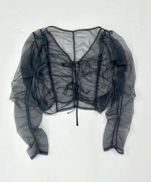 OLIVE des OLIVE（オリーブデオリーブ）の「シャーリングチュールカーデ　1041060850（カーディガン/ボレロ・レディース・ピンク/オフホワイト/チャコールグレー・FREE）」の6枚目の写真