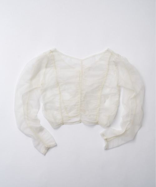 OLIVE des OLIVE（オリーブデオリーブ）の「シャーリングチュールカーデ　1041060850（カーディガン/ボレロ・レディース・ピンク/オフホワイト/チャコールグレー・FREE）」の7枚目の写真