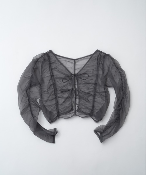 OLIVE des OLIVE（オリーブデオリーブ）の「シャーリングチュールカーデ　1041060850（カーディガン/ボレロ・レディース・ピンク/オフホワイト/チャコールグレー・FREE）」の8枚目の写真