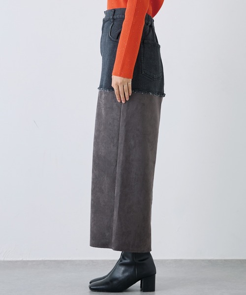 LAVEANGE（ラビアンジェ）の「スエード切替デニムスカート（デニムスカート・レディース・ネイビー/ブラック・M/L/LL/3L/4L）」の13枚目の写真