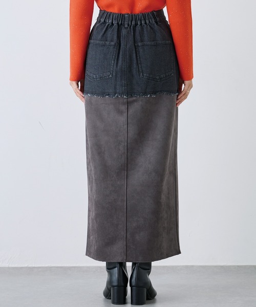 LAVEANGE（ラビアンジェ）の「スエード切替デニムスカート（デニムスカート・レディース・ネイビー/ブラック・M/L/LL/3L/4L）」の14枚目の写真