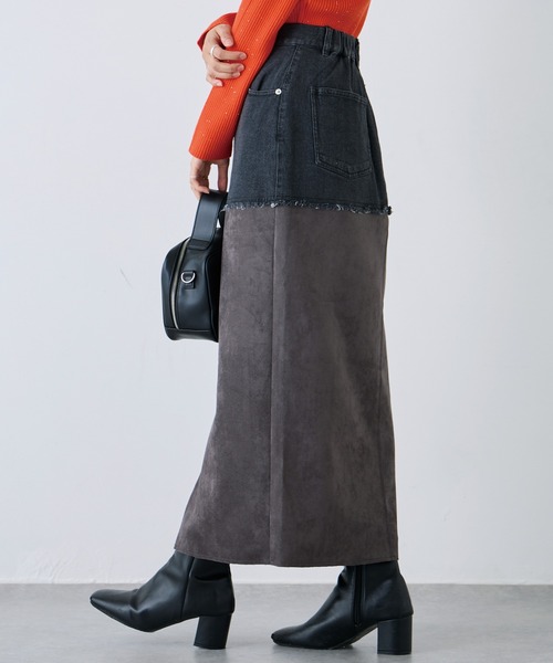 LAVEANGE（ラビアンジェ）の「スエード切替デニムスカート（デニムスカート・レディース・ネイビー/ブラック・M/L/LL/3L/4L）」の20枚目の写真
