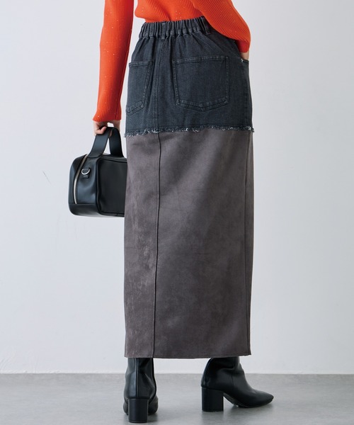 LAVEANGE（ラビアンジェ）の「スエード切替デニムスカート（デニムスカート・レディース・ネイビー/ブラック・M/L/LL/3L/4L）」の21枚目の写真