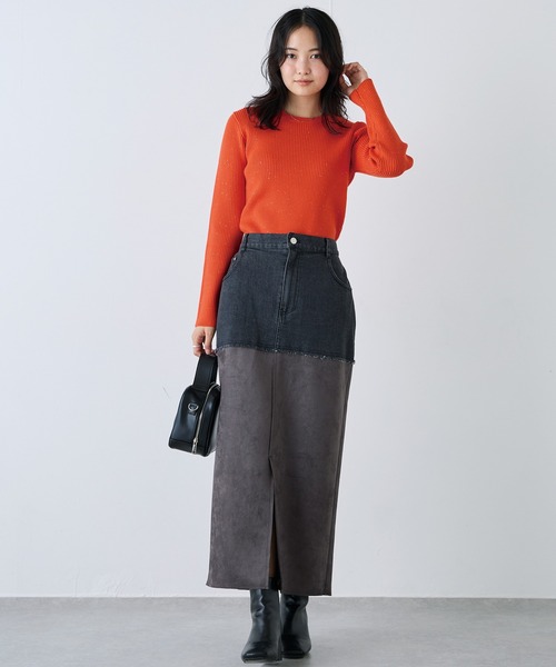 LAVEANGE（ラビアンジェ）の「スエード切替デニムスカート（デニムスカート・レディース・ネイビー/ブラック・M/L/LL/3L/4L）」の22枚目の写真