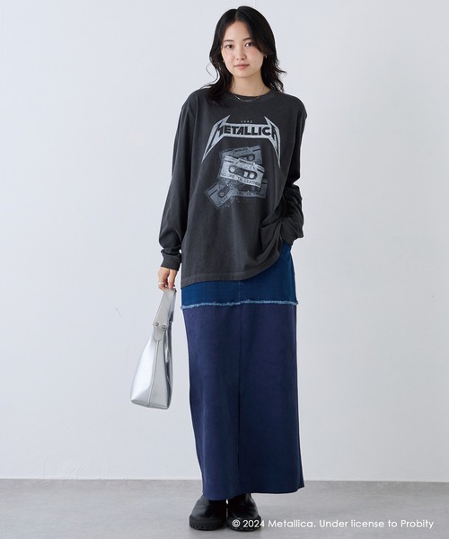 LAVEANGE（ラビアンジェ）の「スエード切替デニムスカート（デニムスカート・レディース・ネイビー/ブラック・M/L/LL/3L/4L）」の3枚目の写真