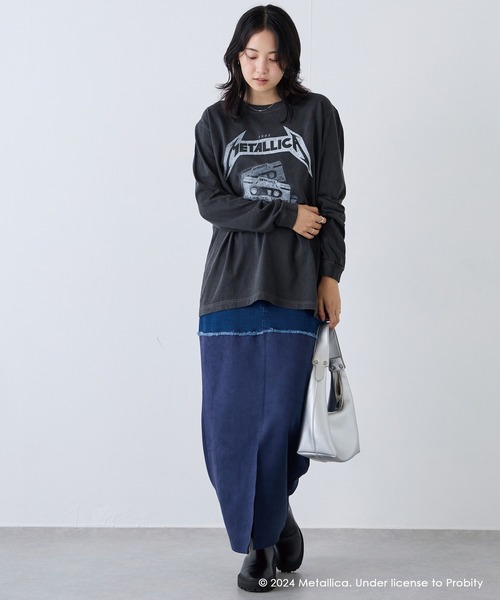 LAVEANGE（ラビアンジェ）の「スエード切替デニムスカート（デニムスカート・レディース・ネイビー/ブラック・M/L/LL/3L/4L）」の4枚目の写真