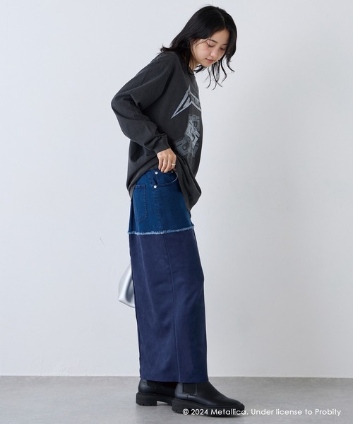 LAVEANGE（ラビアンジェ）の「スエード切替デニムスカート（デニムスカート・レディース・ネイビー/ブラック・M/L/LL/3L/4L）」の5枚目の写真