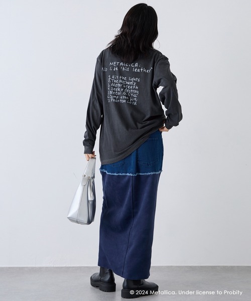 LAVEANGE（ラビアンジェ）の「スエード切替デニムスカート（デニムスカート・レディース・ネイビー/ブラック・M/L/LL/3L/4L）」の6枚目の写真