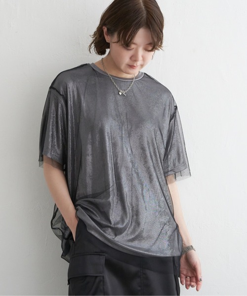 notch.(ノッチ)の「チュールドッキングメタリックTシャツ(Tシャツ/カットソー・レディース・オフホワイト/グレー・M)」の16枚目の写真