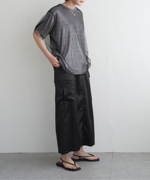 notch.(ノッチ)の「チュールドッキングメタリックTシャツ(Tシャツ/カットソー・レディース・オフホワイト/グレー・M)」の18枚目の写真