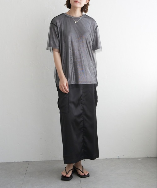 notch.(ノッチ)の「チュールドッキングメタリックTシャツ(Tシャツ/カットソー・レディース・オフホワイト/グレー・M)」の21枚目の写真
