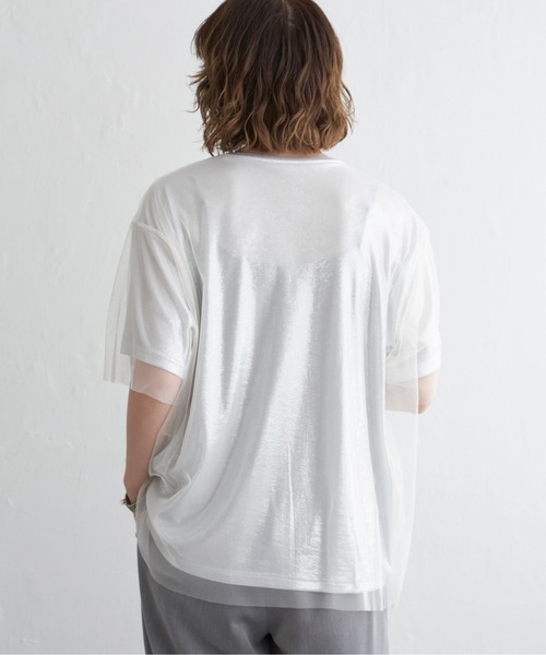 notch.(ノッチ)の「チュールドッキングメタリックTシャツ(Tシャツ/カットソー・レディース・オフホワイト/グレー・M)」の11枚目の写真
