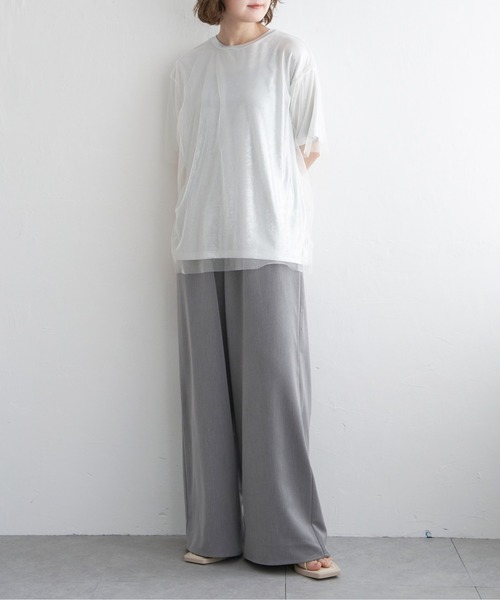 notch.(ノッチ)の「チュールドッキングメタリックTシャツ(Tシャツ/カットソー・レディース・オフホワイト/グレー・M)」の12枚目の写真