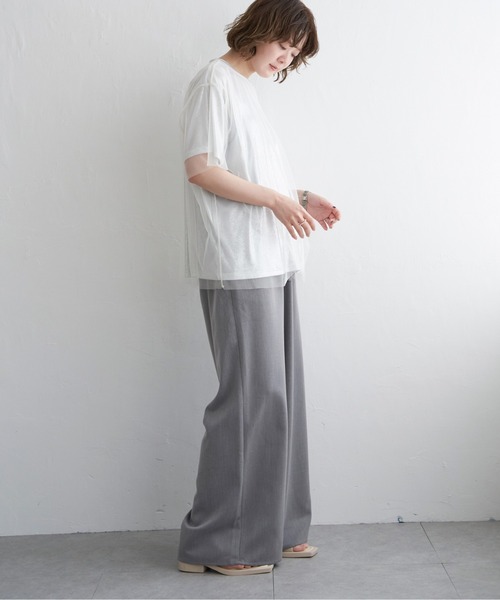 notch.(ノッチ)の「チュールドッキングメタリックTシャツ(Tシャツ/カットソー・レディース・オフホワイト/グレー・M)」の14枚目の写真