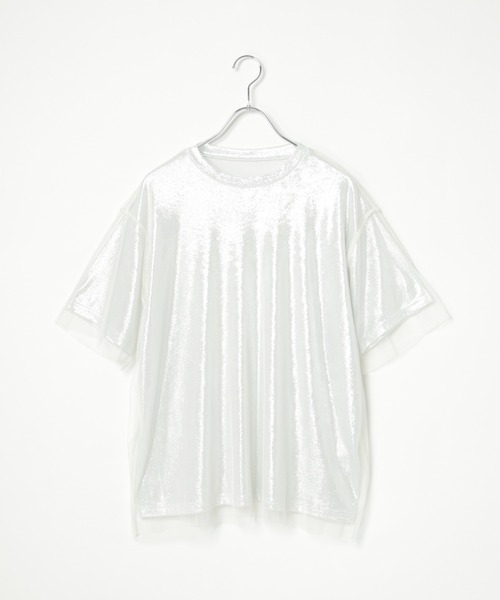 notch.(ノッチ)の「チュールドッキングメタリックTシャツ(Tシャツ/カットソー・レディース・オフホワイト/グレー・M)」の22枚目の写真