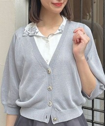 an another angelus | カンパニュラプリント釦シアーニットカーディガン(カーディガン/ボレロ)