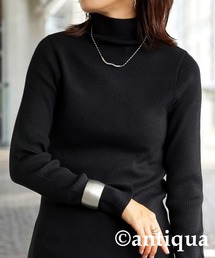 吸湿発熱 ハイネック リブニット
