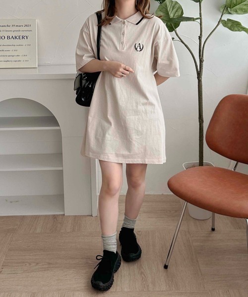 apres jour clair（アプレジュールクレア）の「【apres jour clair】オーバーサイズポロチュニック【ZOZOTOWN限定アイテム】（ワンピース・レディース・アイボリー/グレー/ブラック・X-LARGE/フリー）」の2枚目の写真