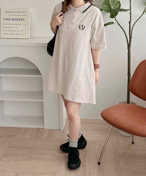 apres jour clair（アプレジュールクレア）の「【apres jour clair】オーバーサイズポロチュニック【ZOZOTOWN限定アイテム】（ワンピース・レディース・アイボリー/グレー/ブラック・X-LARGE/フリー）」の9枚目の写真