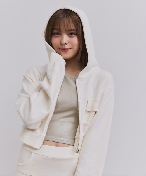 INTER FACTORY(インターファクトリー)の「おさき - (セットアップ)ピグメントジップアップパーカー&カーゴミニスカート made in INTER FACTORY(セットアップ・レディース・チャコールグレー/オフホワイト・FREE)」の8枚目の写真