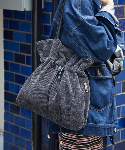 レザー　巾着 LURAKU】Synthetic Leather Drawstring Bag/合皮レザー巾着