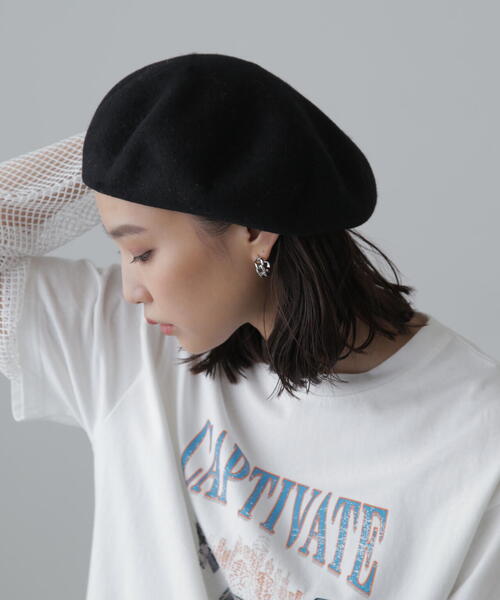 FREE'S MART（フリーズマート）の「ベーシックバスクベレー（ハンチング/ベレー帽・レディース・ブラック/グレー・ﾌﾘ-）」の2枚目の写真