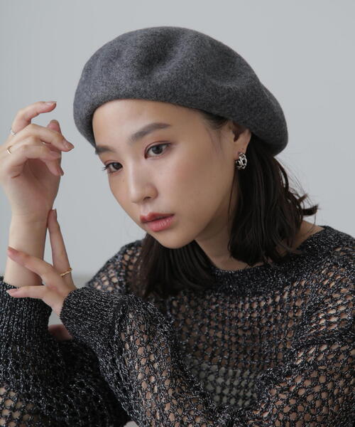 FREE'S MART（フリーズマート）の「ベーシックバスクベレー（ハンチング/ベレー帽・レディース・ブラック/グレー・ﾌﾘ-）」の4枚目の写真